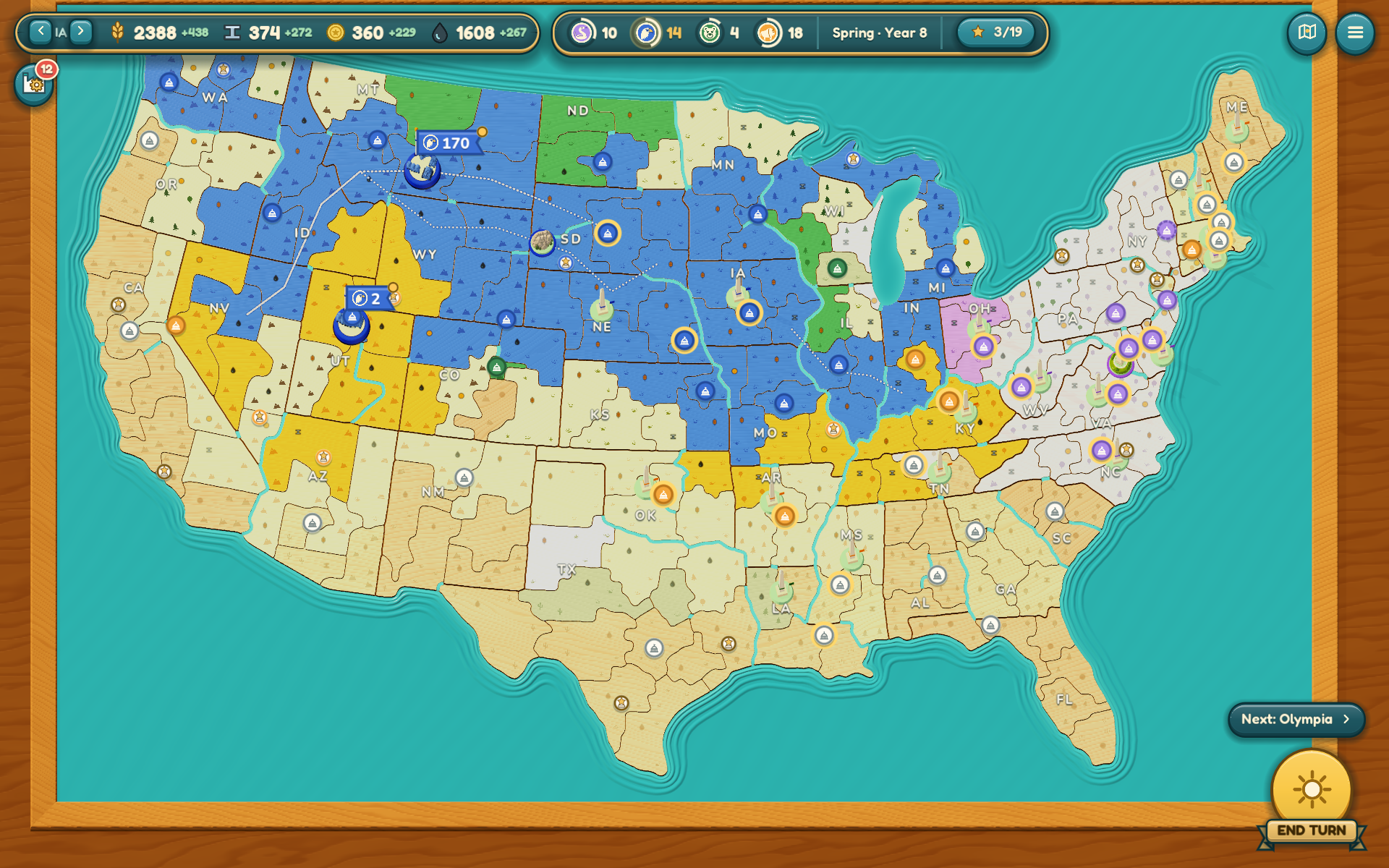 Actual Tin Empires campaign board and game interface.